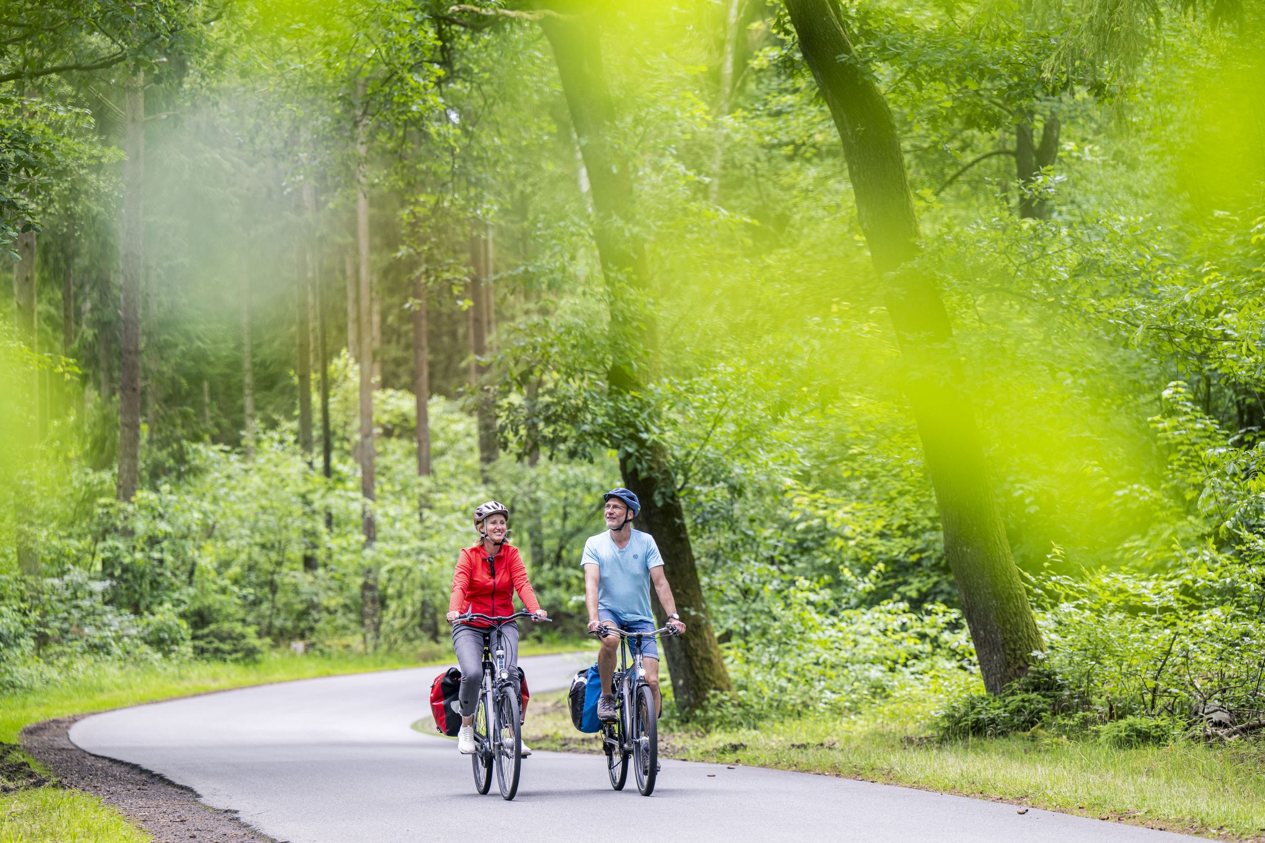 radreisende unterwegs auf dem Mönchsweg im Segeberger Forst