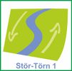 Logo des Stör-Törn 1 mit einem blauen Fluss auf grünem Hintergrund und Pfeilen, die den Flussverlauf andeuten.